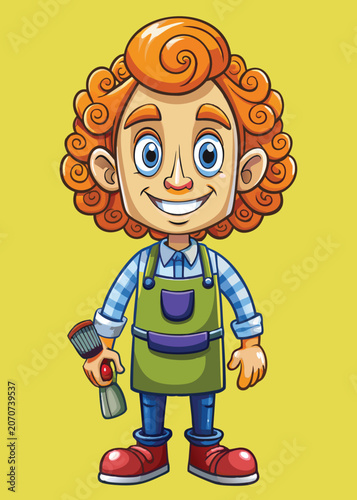 Smiling cartoon male character in an apron