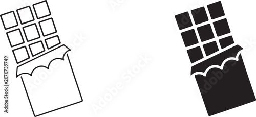 Photos Chocolate bar in wrapper icon black silhouette and outline line art