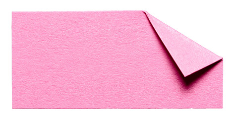 Pink isolated cut out paper note cardboard with folded corner dog-ear earmark and copy space for text, transparent png background design element
