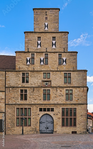 Osnabruck, Germany. Stadtwaage (city weighhouse or weighing house) at the Historic Market Square. The Stadtwaage was built in 1531-1532.