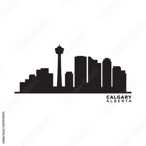 Calgary Alberta Skyline Silhouette Against A White Background