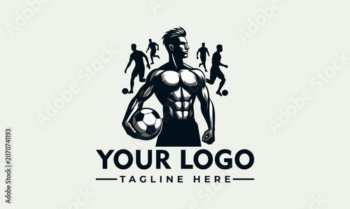 Muscular Soccer Player Vector Logo Illustration for Sports Club Branding Template