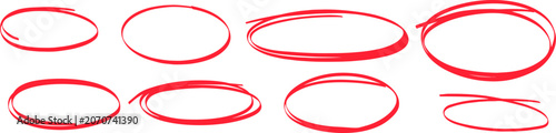 Bild auf Leinwand Red oval marker pen circle set with hand drawn highlight line stroke sketch elem