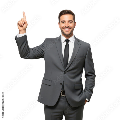 Businessman pointing upwards with confidence isolated on transparent background