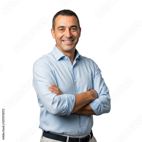 Smiling professional man with arms crossed isolated on transparent background