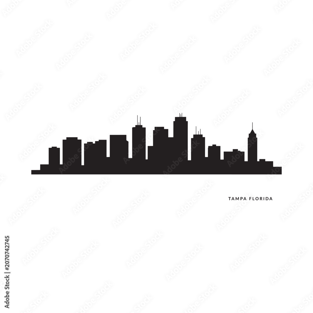 Obraz premium Tampa Florida Skyline Silhouette Against White Background