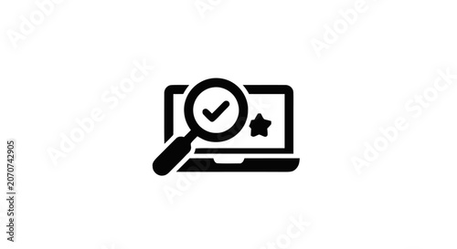 Foto Magnifying glass on laptop screen icon.