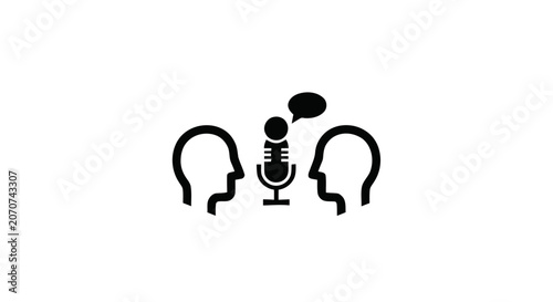 Konstfotografi Microphone Between Two Human Heads Speaking.