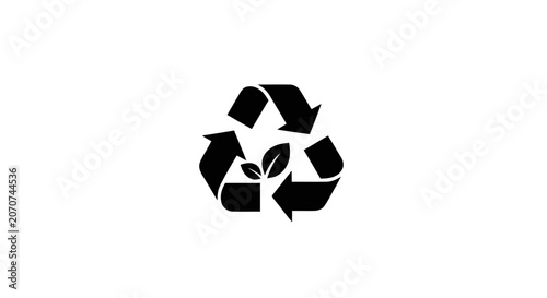 Recycling symbol with leaf inside.