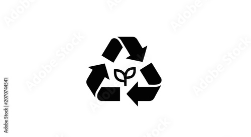 Recycling symbol with leaf logo.