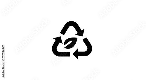 Recycling symbol with three arrows.