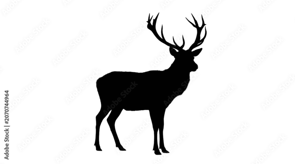 Fototapeta premium Black silhouette deer standing strong isolated on transparent background, Vector