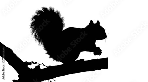 Squirrel sitting on a branch silhouette isolated on transparent background, Vector