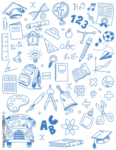 School and Education Doodles Set Retro Hand Drawn Back to School Icon Elements