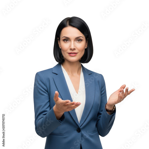 Businesswoman gesturing with confident professional pose isolated on transparent background