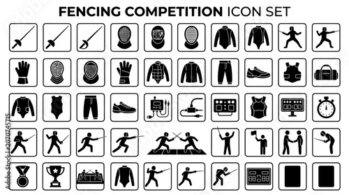 Fotografie Fencing competition icon set for sports and design.