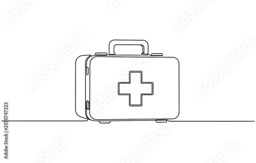 Continuous one line drawing of first aid kit box.