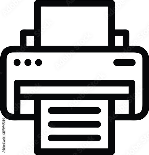 Black and white icon of a printer with paper coming out