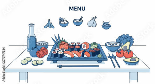 Sushi on a blue tray.