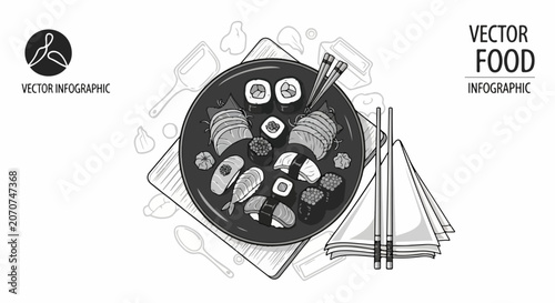 Vector illustration of sushi plate.