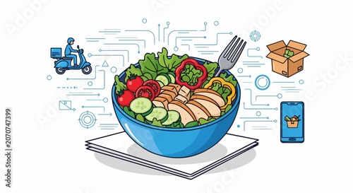 Delicious healthy food bowl with vegetables.