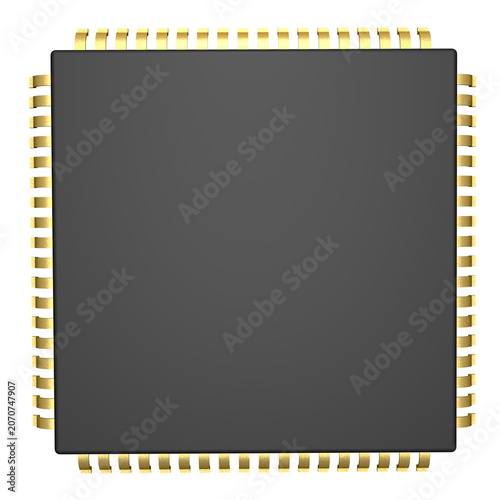 Stack of black computer microchips and electronic components isolated on transparent background. 3D render.