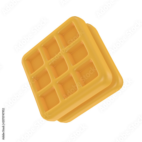 Sweet yellow Belgian waffle isolated on transparent background. 3D render.