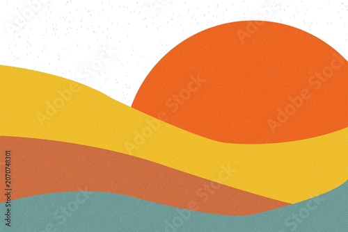 Modern mid-century abstract sunset background, textured minimalist nature landscape