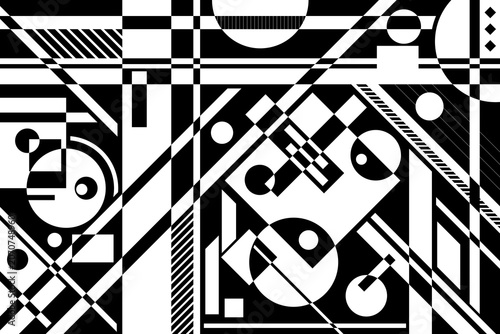Fotografie A bold monochrome abstract composition of contrasting geometric shapes and lines
