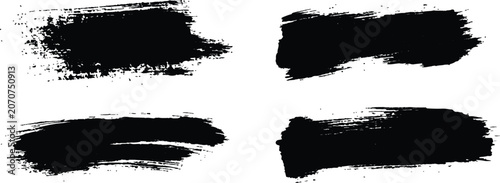 Set of horizontal black grunge brush strokes and ink smears vector illustration for creative text boxes and banners.