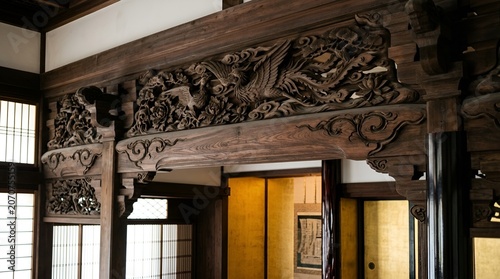 Intricate Antique Japanese Wooden Carving: Phoenix Decor