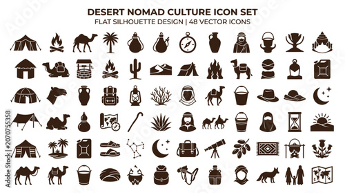 фотографія Desert Nomad Culture Icon Set - Flat Silhouette Design