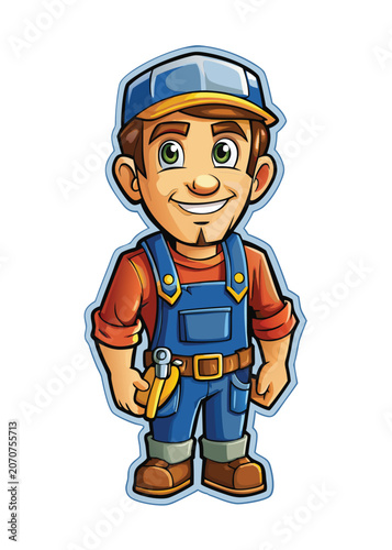 Cartoon male handyman in work clothes