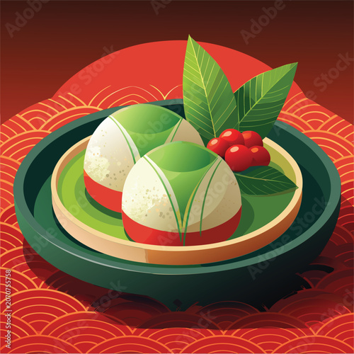 Japanese Mochi Dessert Served on a Tray