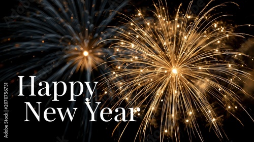 Glamorous New Year Greeting Card With Fireworks Lighting up the Night Sky