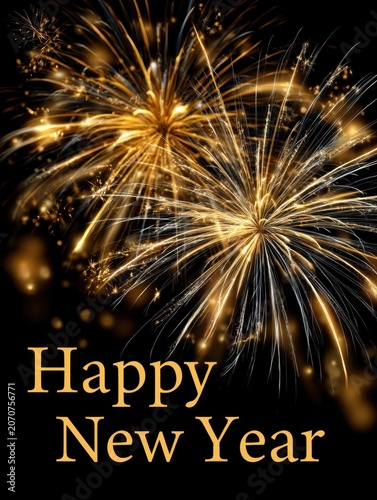 Glamorous New Year Greeting Card Features Colorful Fireworks for Celebration