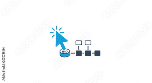 Photos PPC bidding icon with cursor and ad blocks.