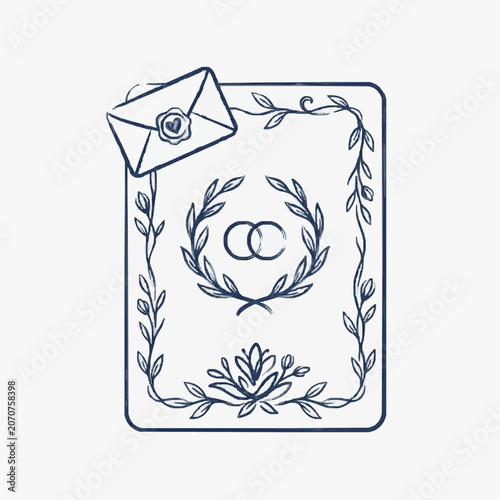 Black and white line art of a cat with floral design.