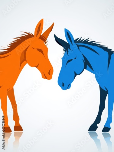 Political Animals Showing Unity in Colors Orange and Blue in Graphic Form
