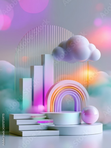 Colorful Digital Display for SaaS Advertisement Design With Abstract Shapes