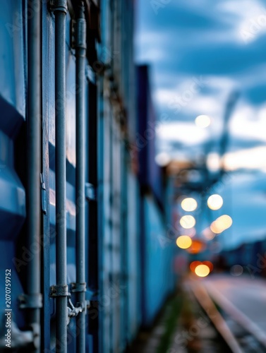 Shipping Containers Stacked at Cargo Terminal During Twilight Hours