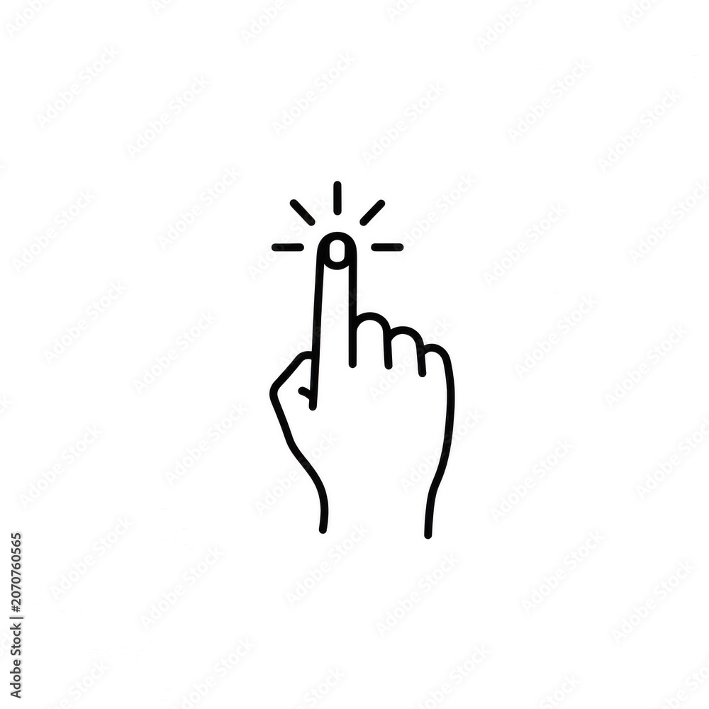 Fototapeta premium Black outline hand gesture index finger tapping with interface