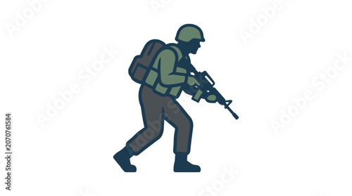 Armed soldier silhouette in full combat gear.