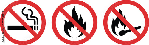 Bild auf Leinwand No smoking icon, red prohibition sign with no open fire symbol for safety warning fire prevention and restricted smoking areas