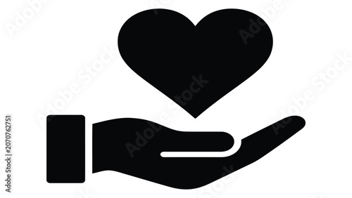 Obraz na plátně Heart shape floats above an open hand in this simple graphic representing support and care for charitable causes