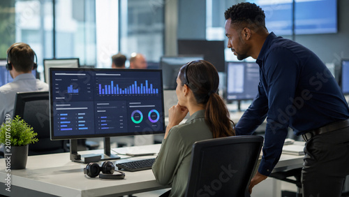 Call center supervisor using AI quality dashboard