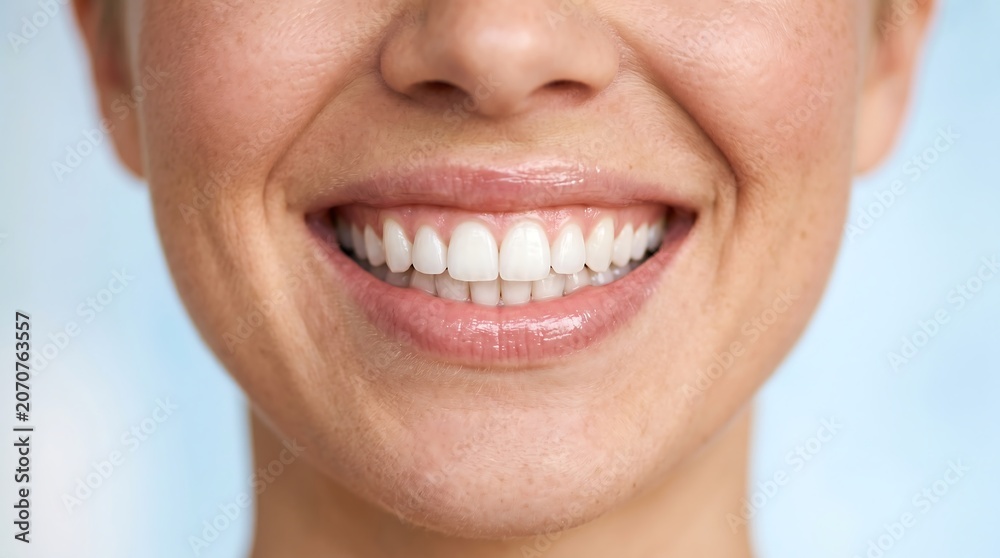Fototapeta premium Close up of a woman showing a perfect white smile