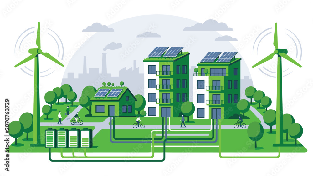 Obraz premium Community Decarbonization Clean Energy Neighborhood Architecture