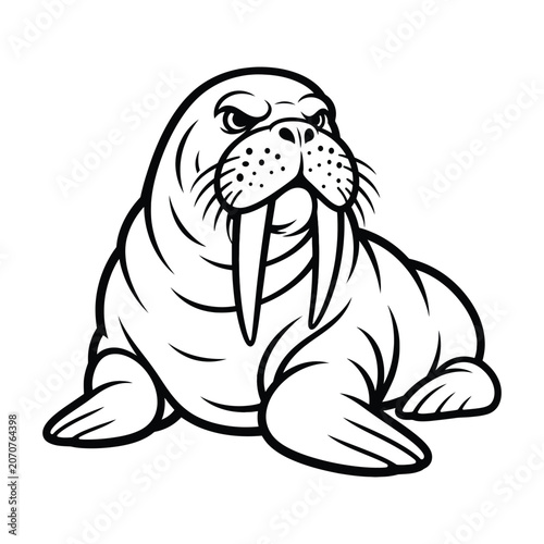 Black and white vector illustration of a black and white illustration of a walrus sitting