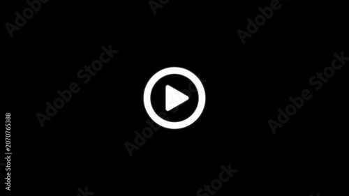 Animated video player icon with circular loading progress bar transitioning into a play button on white background.
